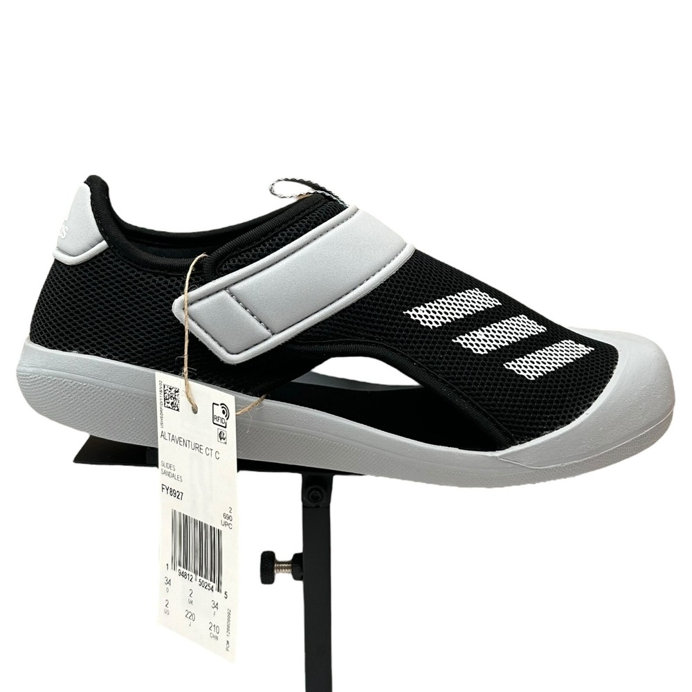 Adidas‎ Youth Boys Sporty Sandal Sz 2 Black-Gray Slip-on Closed Toe Water Shoes - Picture 2 of 9
